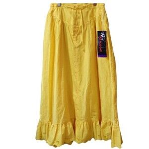 Vintage Joe Benbasset Bright Yellow Elastic Waist Drawstring Western Style Midi